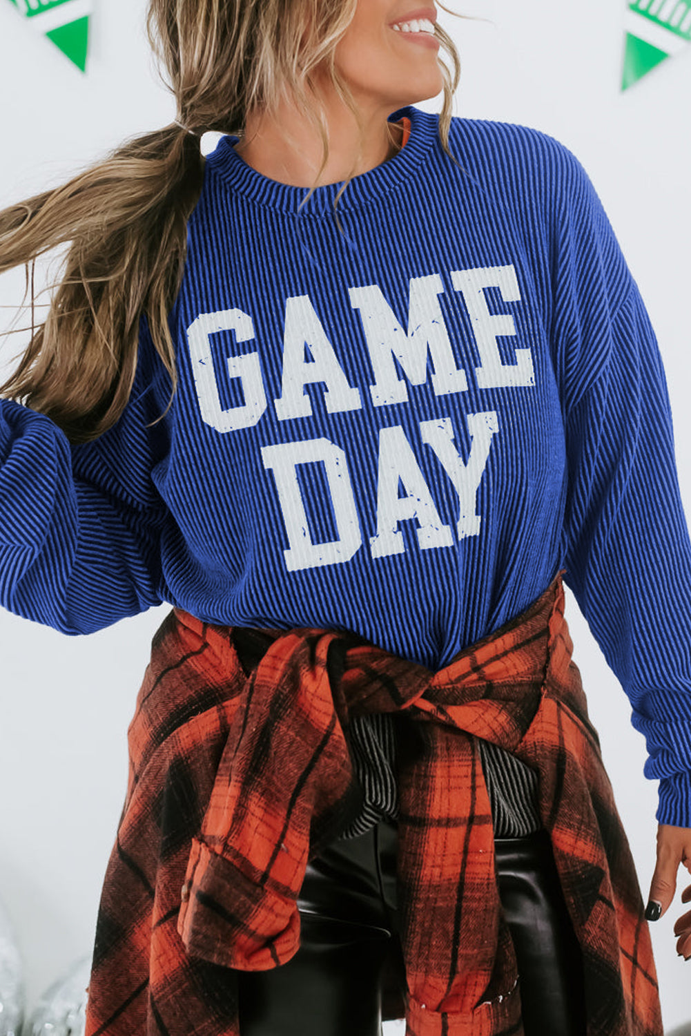 Corded GAME DAY Graphic Long Sleeve Crewneck Top