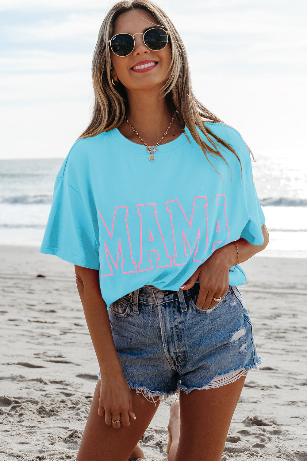 MAMA Letter Graphic Neon T Shirt