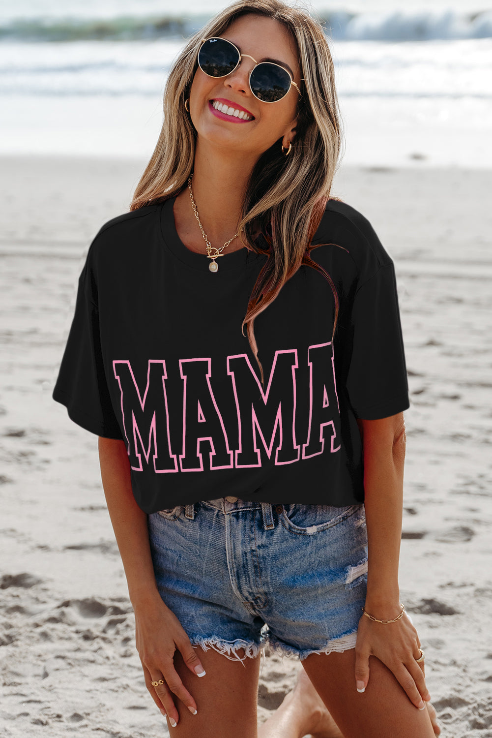 MAMA Letter Graphic Neon T Shirt