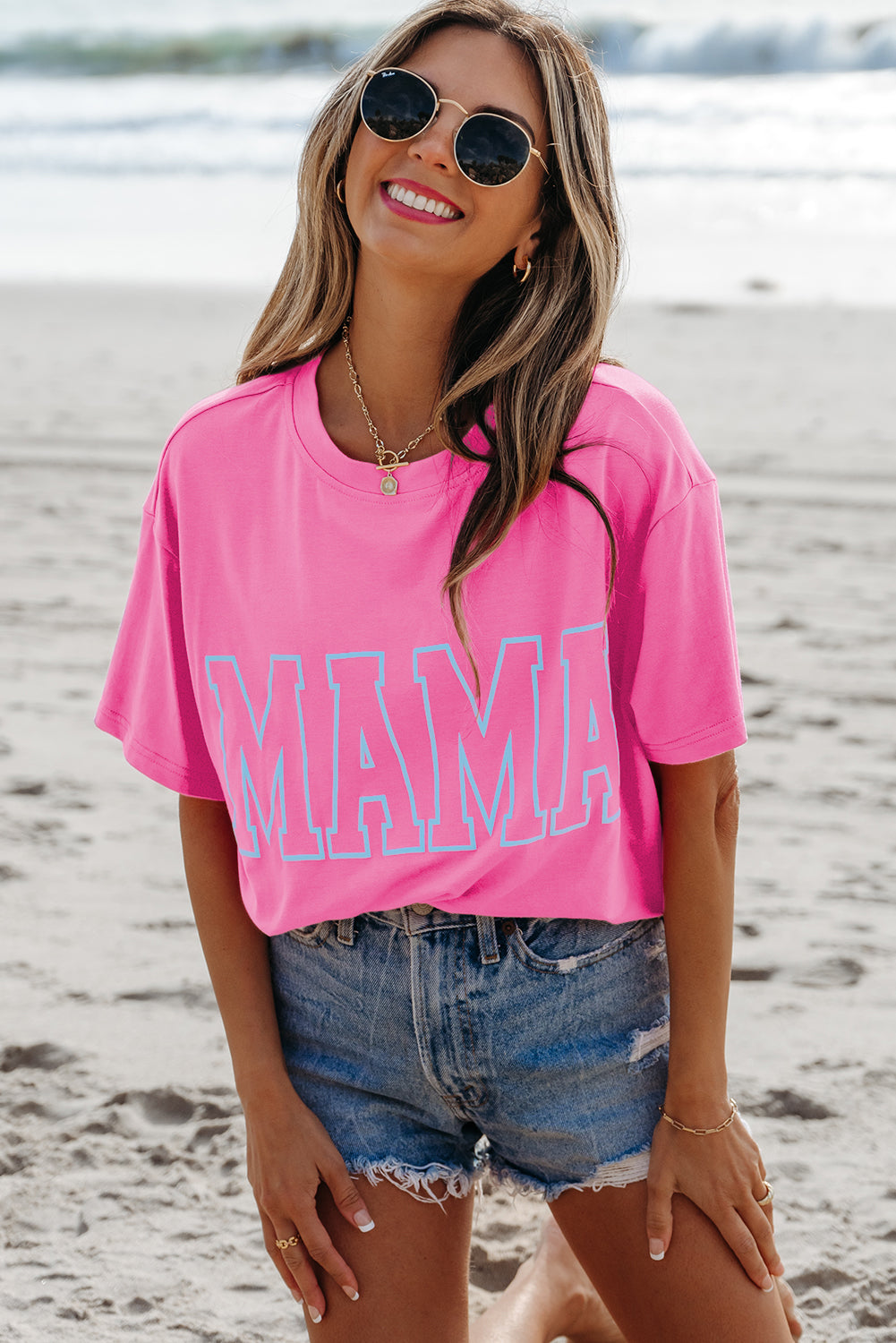 MAMA Letter Graphic Neon T Shirt